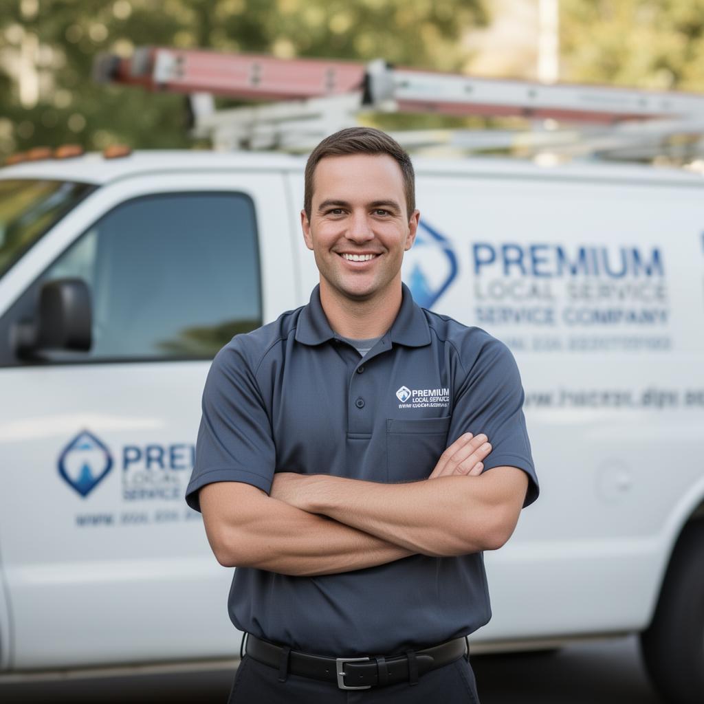 TMark HVAC technician in front of branded service truck